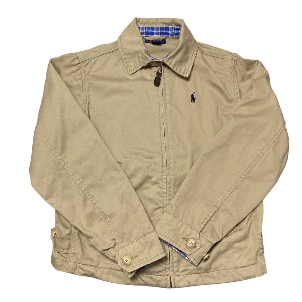 Ralph Lauren Jacket Boys 10/12 M EUC Zip-Up Coat Tan Khaki plaid polo
